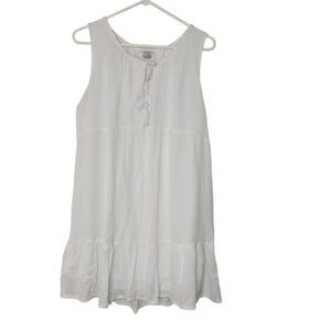 C&C Chic Connection Size Large White Sleeveless Gauze Ruffle Hem Mini Dress